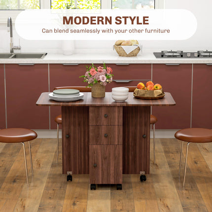Multi-Storage Drop Leaf Six-Person Dining Table - Distressed Brown