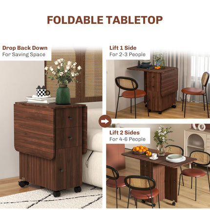 Multi-Storage Drop Leaf Six-Person Dining Table - Distressed Brown