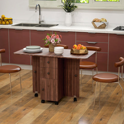 Multi-Storage Drop Leaf Six-Person Dining Table - Distressed Brown