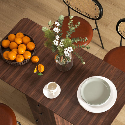 Multi-Storage Drop Leaf Six-Person Dining Table - Distressed Brown