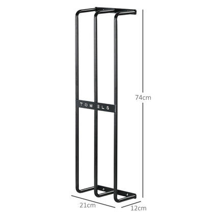 Six Large Wall-Mounted Towel Holder with Mounting Accessories - Black