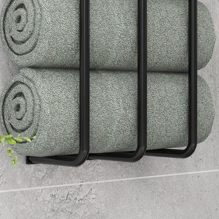Six Large Wall-Mounted Towel Holder with Mounting Accessories - Black