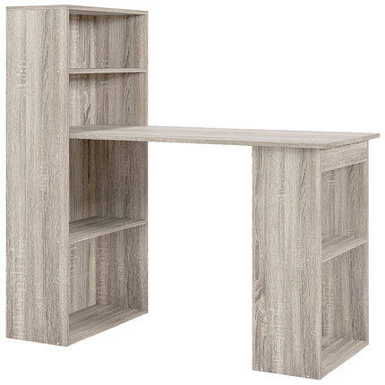120cm Modern Computer Desk with 6 Shelves Bookshelf Workstation Study Table - Grey Wood-Effect