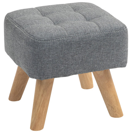 Modern Tufted Fabric Footstool with Rubber Wood Legs, Padded Seat - Grey