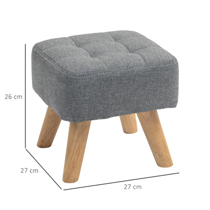 Modern Tufted Fabric Footstool with Rubber Wood Legs, Padded Seat - Grey