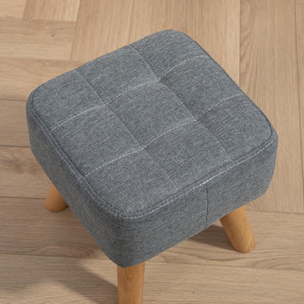Modern Tufted Fabric Footstool with Rubber Wood Legs, Padded Seat - Grey