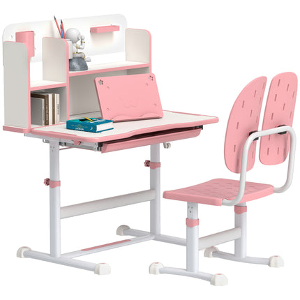 Height Adjustable Kids Desk and Chair Set with Tiltable Desktop - Pink