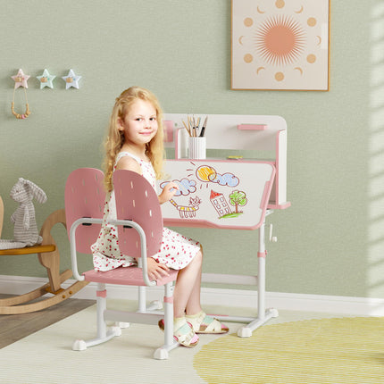 Height Adjustable Kids Desk and Chair Set with Tiltable Desktop - Pink
