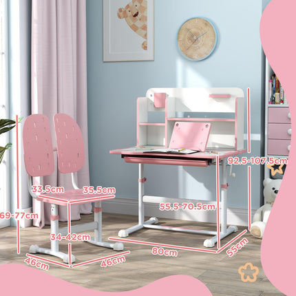 Height Adjustable Kids Desk and Chair Set with Tiltable Desktop - Pink