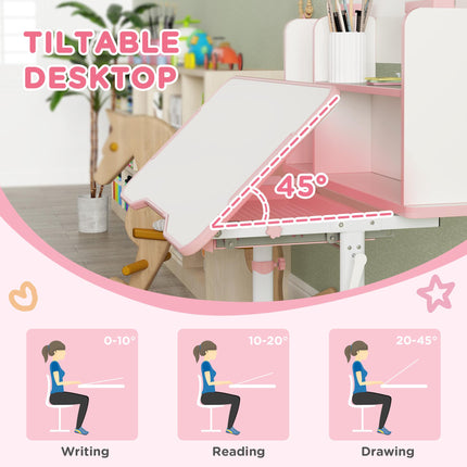 Height Adjustable Kids Desk and Chair Set with Tiltable Desktop - Pink