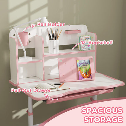 Height Adjustable Kids Desk and Chair Set with Tiltable Desktop - Pink