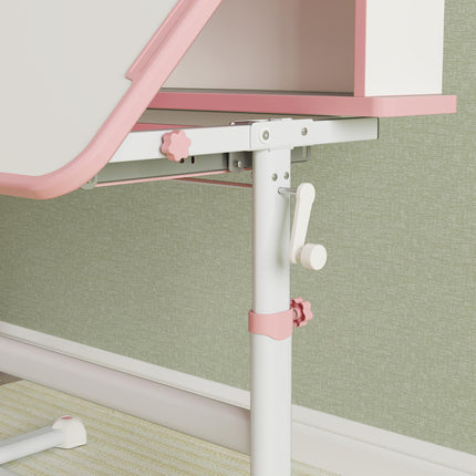 Height Adjustable Kids Desk and Chair Set with Tiltable Desktop - Pink