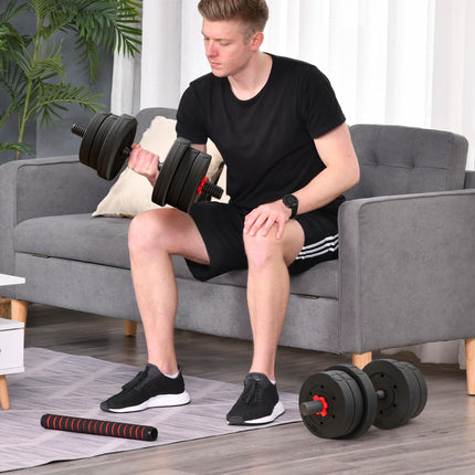 20kg Adjustable 2-in-1 Dumbbell and Barbell Set - Black