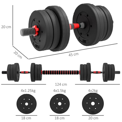 20kg Adjustable 2-in-1 Dumbbell and Barbell Set - Black