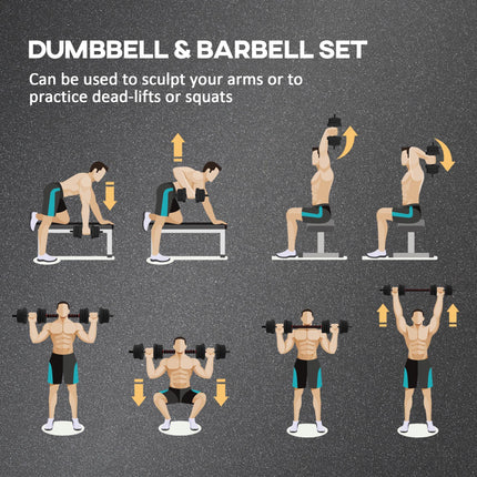20kg Adjustable 2-in-1 Dumbbell and Barbell Set - Black