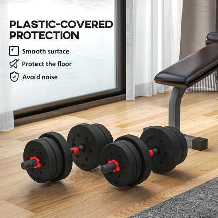 20kg Adjustable 2-in-1 Dumbbell and Barbell Set - Black
