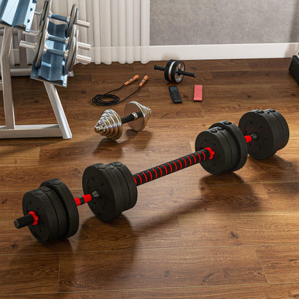 20kg Adjustable 2-in-1 Dumbbell and Barbell Set - Black