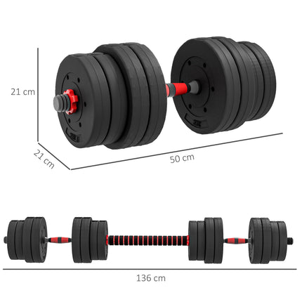 30kg Adjustable 2-in-1 Dumbbell and Barbell Set - Black