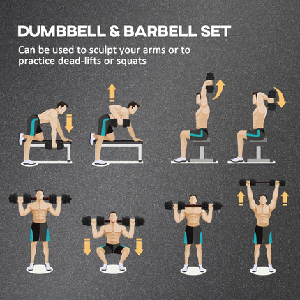 30kg Adjustable 2-in-1 Dumbbell and Barbell Set - Black