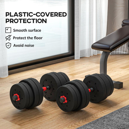30kg Adjustable 2-in-1 Dumbbell and Barbell Set - Black