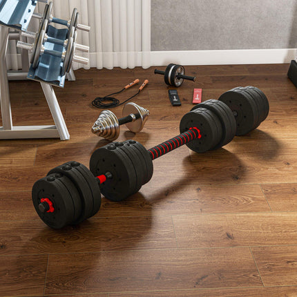 30kg Adjustable 2-in-1 Dumbbell and Barbell Set - Black