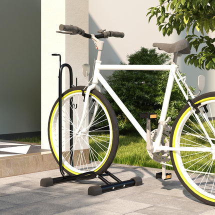 Adjustable Vertical & Horizontal Bike Rack Stand for 6"-28" Wheels - Black Steel Frame