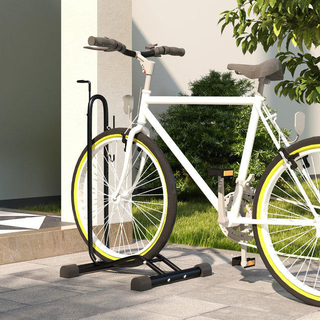 Adjustable Vertical & Horizontal Bike Rack Stand for 6"-28" Wheels - Black Steel Frame