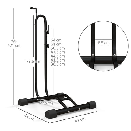 Adjustable Vertical & Horizontal Bike Rack Stand for 6"-28" Wheels - Black Steel Frame