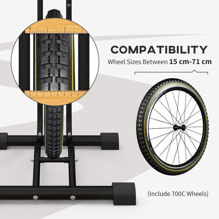 Adjustable Vertical & Horizontal Bike Rack Stand for 6"-28" Wheels - Black Steel Frame