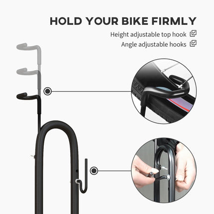 Adjustable Vertical & Horizontal Bike Rack Stand for 6"-28" Wheels - Black Steel Frame