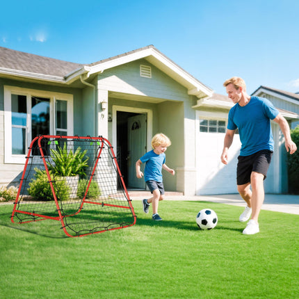 Double Sided Football Rebounder Net with 5 Adjustable Angles - Red