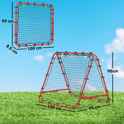 Double Sided Football Rebounder Net with 5 Adjustable Angles - Red