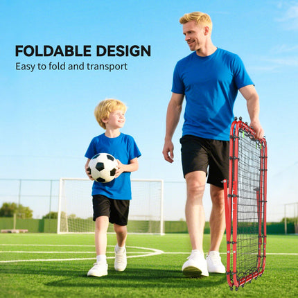 Double Sided Football Rebounder Net with 5 Adjustable Angles - Red