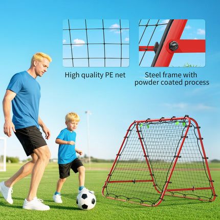 Double Sided Football Rebounder Net with 5 Adjustable Angles - Red