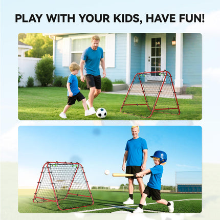Double Sided Football Rebounder Net with 5 Adjustable Angles - Red
