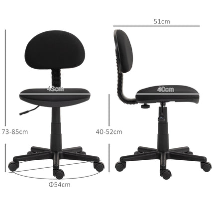 Small Armless Adjustable Office Chair with Swivel - Black