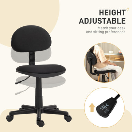 Small Armless Adjustable Office Chair with Swivel - Black