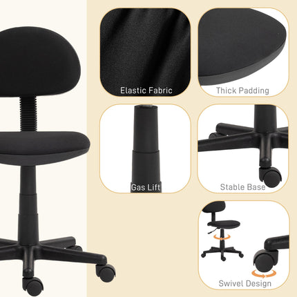 Small Armless Adjustable Office Chair with Swivel - Black