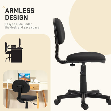Small Armless Adjustable Office Chair with Swivel - Black