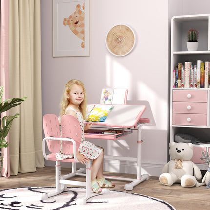 Height Adjustable Kids Desk and Chair Set, School Study Writing, Reading Table C