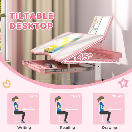 Height Adjustable Kids Desk and Chair Set, School Study Writing, Reading Table C
