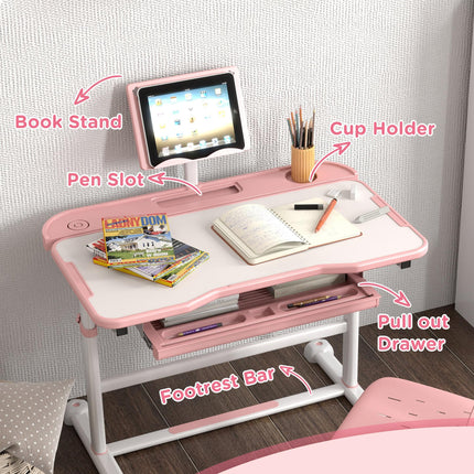Height Adjustable Kids Desk and Chair Set, School Study Writing, Reading Table C