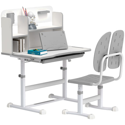 Height Adjustable Kids Desk and Chair Set with Tiltable Desktop - Grey