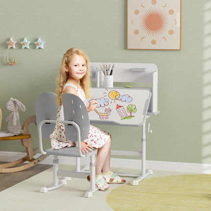 Height Adjustable Kids Desk and Chair Set with Tiltable Desktop - Grey