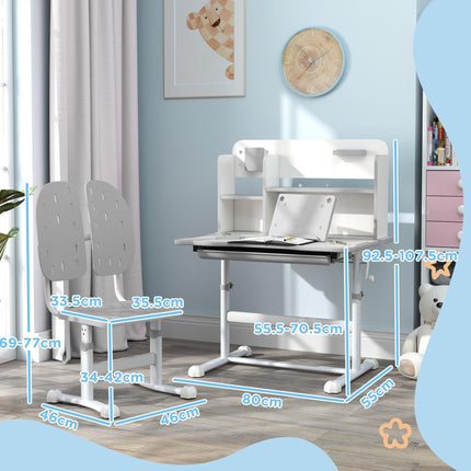 Height Adjustable Kids Desk and Chair Set with Tiltable Desktop - Grey