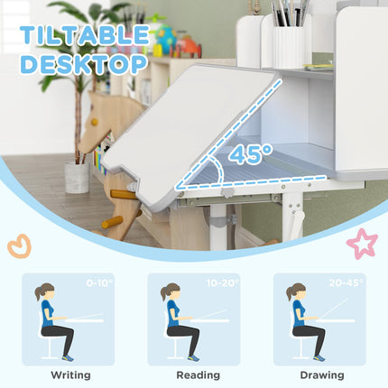 Height Adjustable Kids Desk and Chair Set with Tiltable Desktop - Grey