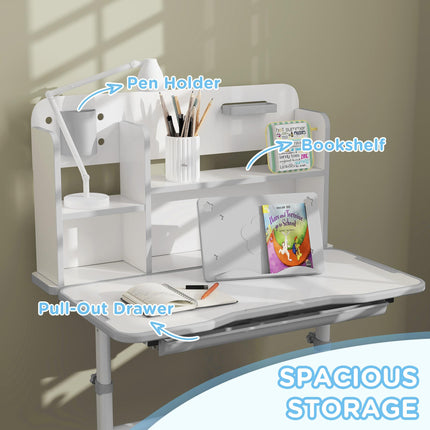 Height Adjustable Kids Desk and Chair Set with Tiltable Desktop - Grey