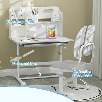 Height Adjustable Kids Desk and Chair Set with Tiltable Desktop - Grey