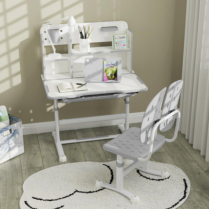 Height Adjustable Kids Desk and Chair Set with Tiltable Desktop - Grey