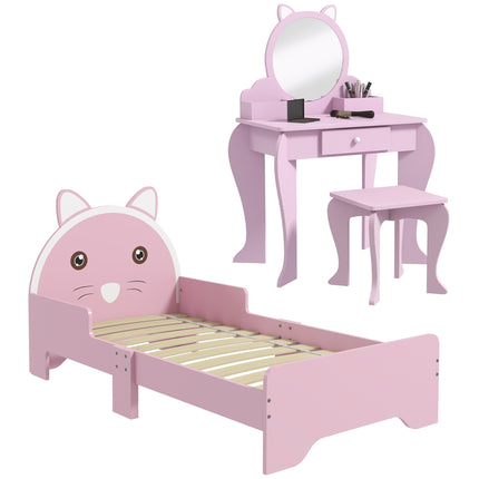 ZONEKIZ Kids Wooden Bedroom Furniture Set with Cat Design - Multi-Colored